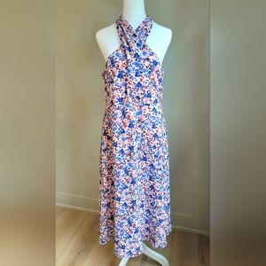 NWT 🆕️ BCBG PARIS Halter Midi Crisscross Dress Floral Sleeveless Pink Blue